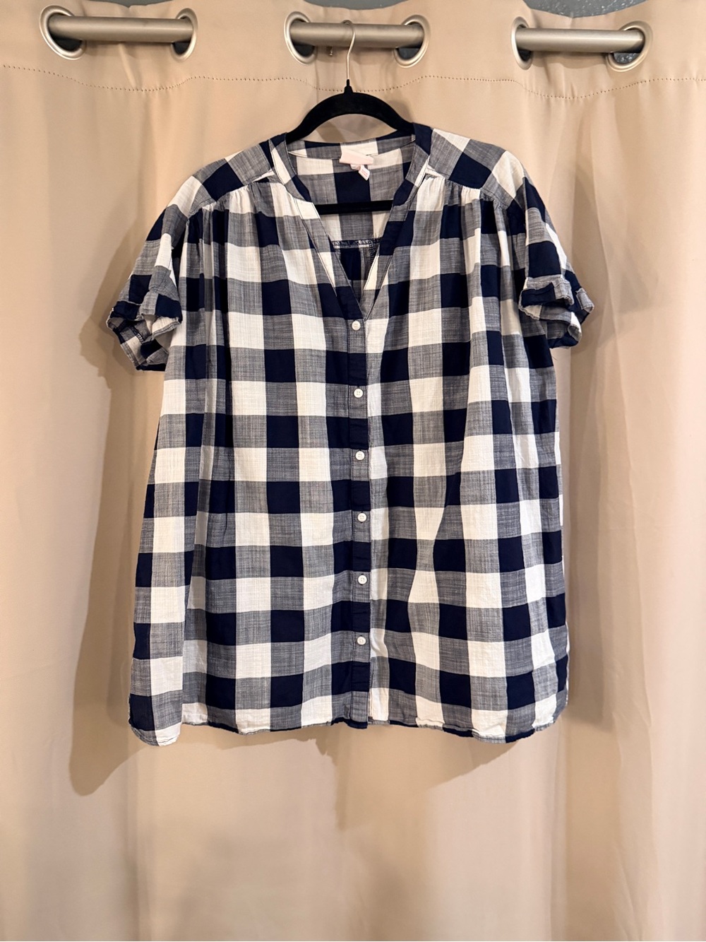 Isabel Maternity Navy & White Buffalo Check Button Front Blouse